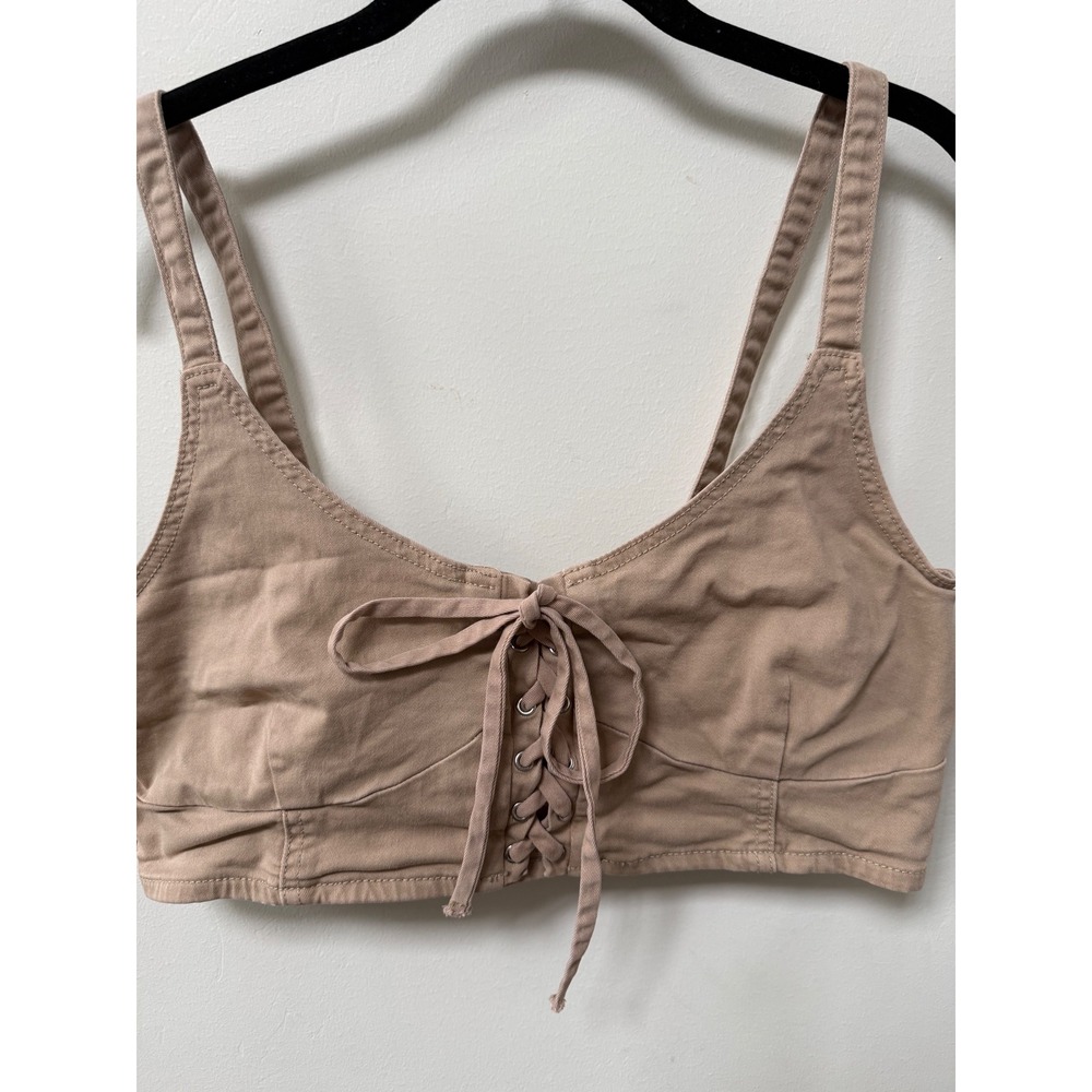 Cotton On Womens Lace Up Bralette Crop Top Beige Size‎ XL Stretch Y2K Coquette
